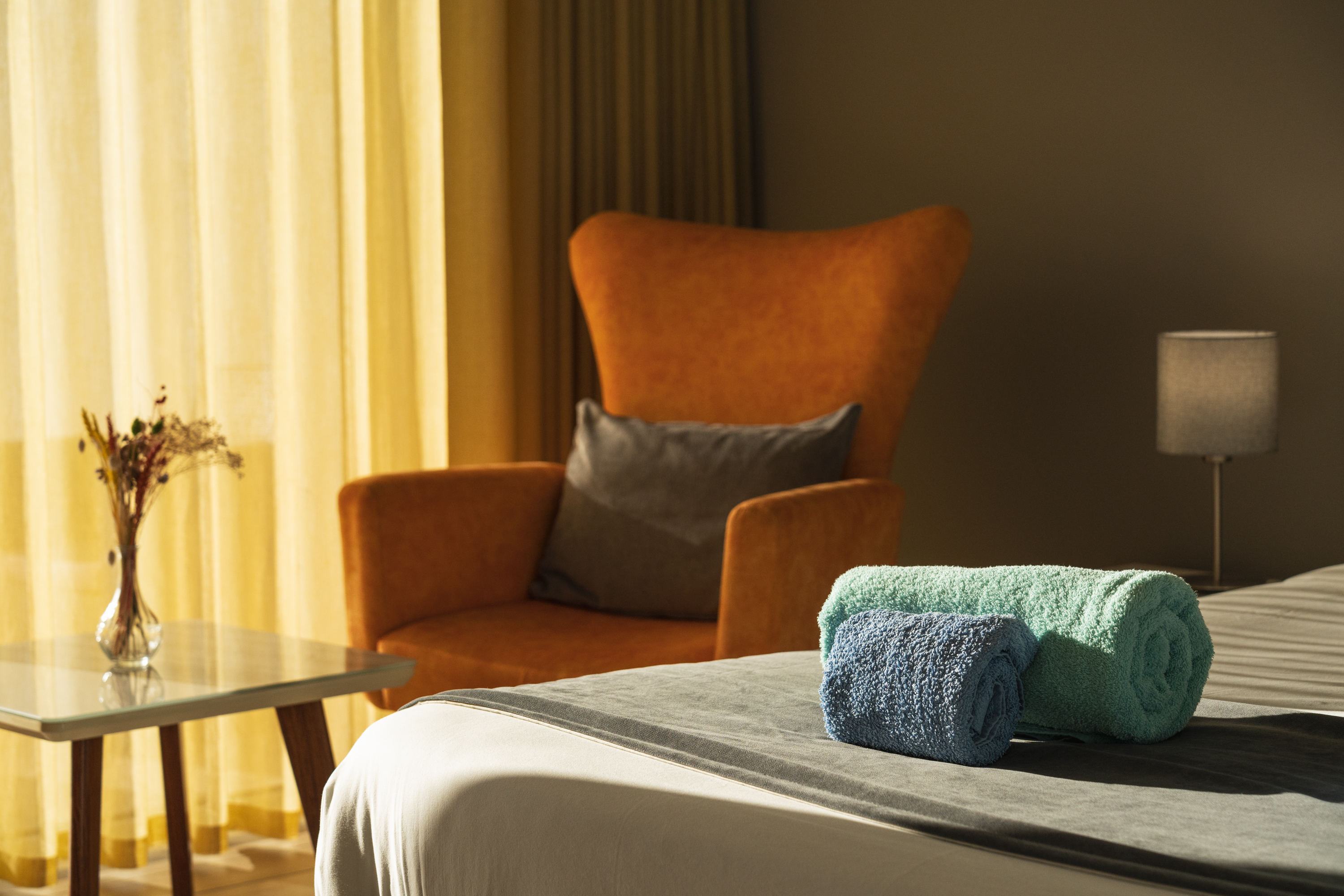 Bed with flower arrangement